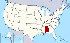 Map showing location of Alabama in USA
