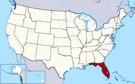 Map showing location of Florida in USA