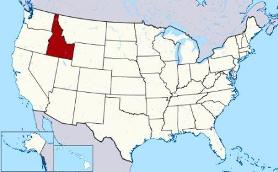 Map showing location of Idaho in USA