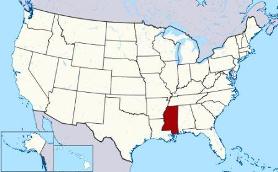 Map showing location of Mississippi in USA