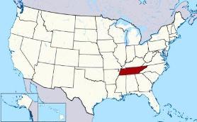Map showing location of Tennessee in USA