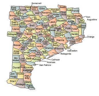 Texas County Map (eastern)