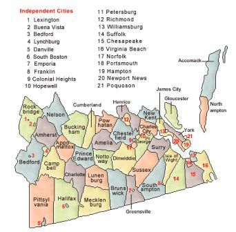 Virginia County Map (eastern)